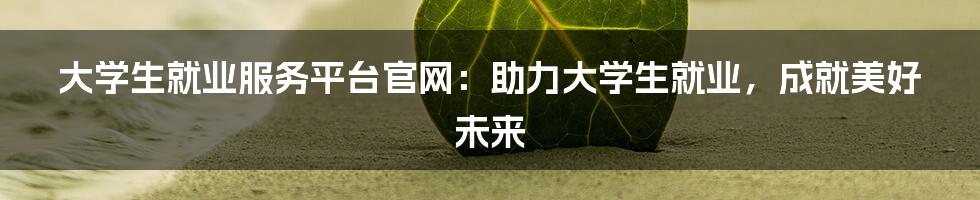 大学生就业服务平台官网：助力大学生就业，成就美好未来