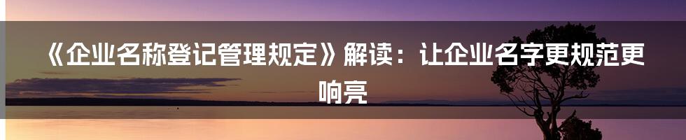 《企业名称登记管理规定》解读：让企业名字更规范更响亮