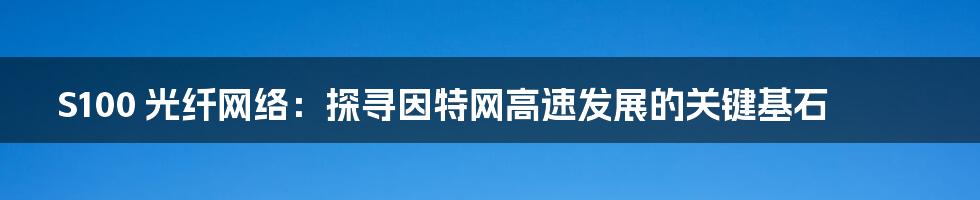 S100 光纤网络：探寻因特网高速发展的关键基石