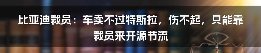 比亚迪裁员：车卖不过特斯拉，伤不起，只能靠裁员来开源节流