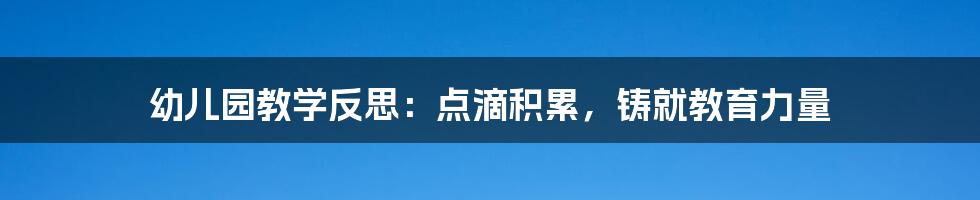 幼儿园教学反思：点滴积累，铸就教育力量