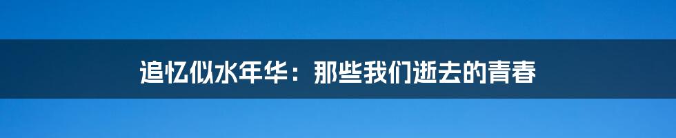 追忆似水年华：那些我们逝去的青春