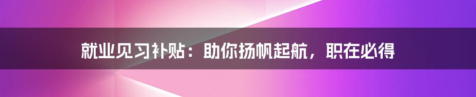 就业见习补贴：助你扬帆起航，职在必得