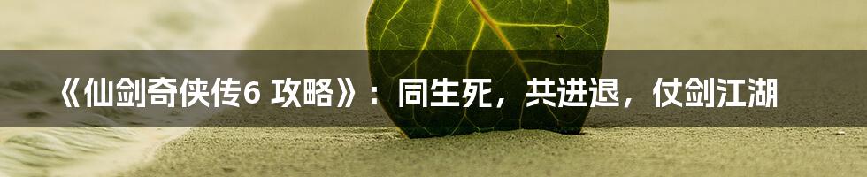 《仙剑奇侠传6 攻略》：同生死，共进退，仗剑江湖