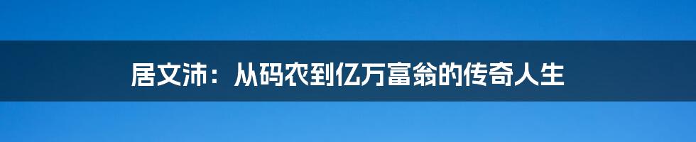 居文沛：从码农到亿万富翁的传奇人生