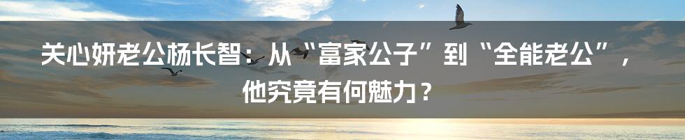 关心妍老公杨长智：从“富家公子”到“全能老公”，他究竟有何魅力？