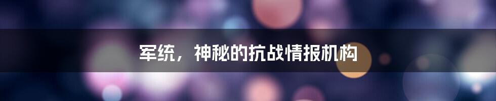 军统，神秘的抗战情报机构