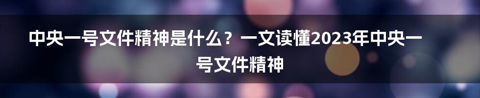 中央一号文件精神是什么？一文读懂2023年中央一号文件精神