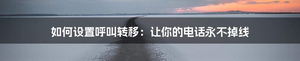 如何设置呼叫转移：让你的电话永不掉线