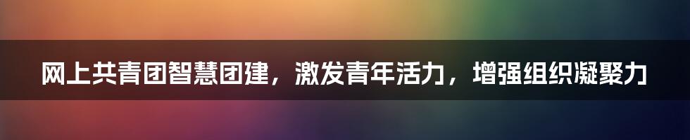 网上共青团智慧团建，激发青年活力，增强组织凝聚力