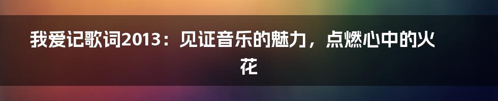 我爱记歌词2013：见证音乐的魅力，点燃心中的火花