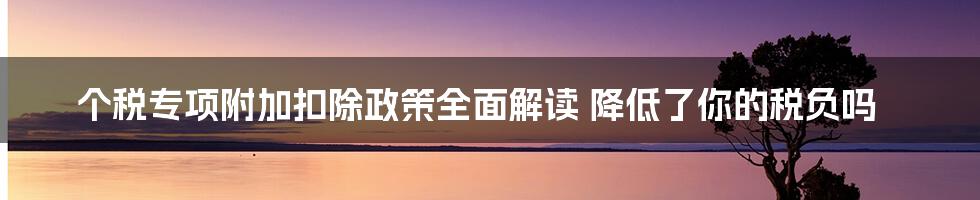 个税专项附加扣除政策全面解读 降低了你的税负吗