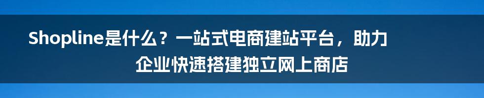 Shopline是什么？一站式电商建站平台，助力企业快速搭建独立网上商店