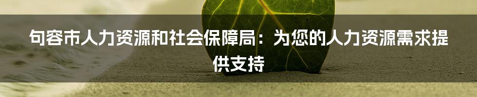 句容市人力资源和社会保障局：为您的人力资源需求提供支持