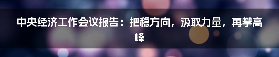 中央经济工作会议报告：把稳方向，汲取力量，再攀高峰