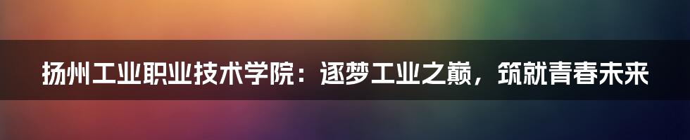 扬州工业职业技术学院：逐梦工业之巅，筑就青春未来