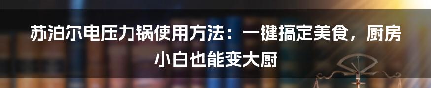 苏泊尔电压力锅使用方法：一键搞定美食，厨房小白也能变大厨