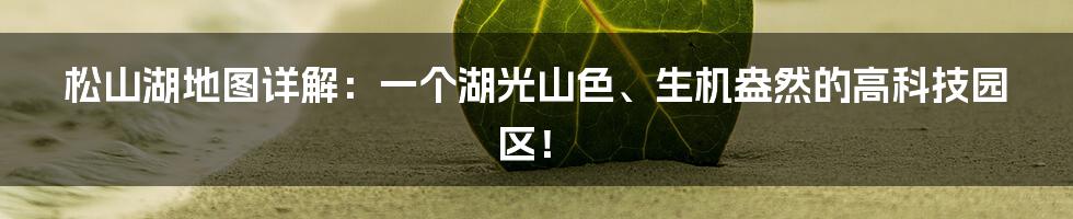 松山湖地图详解：一个湖光山色、生机盎然的高科技园区！