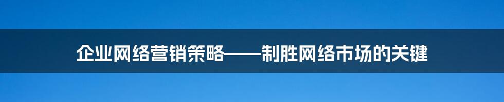 企业网络营销策略——制胜网络市场的关键