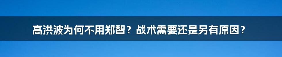 高洪波为何不用郑智？战术需要还是另有原因？