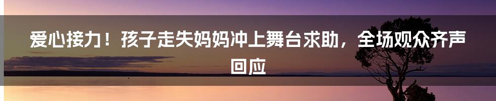 爱心接力！孩子走失妈妈冲上舞台求助，全场观众齐声回应