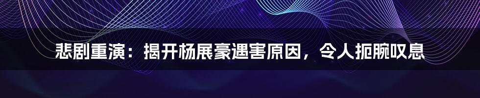 悲剧重演：揭开杨展豪遇害原因，令人扼腕叹息