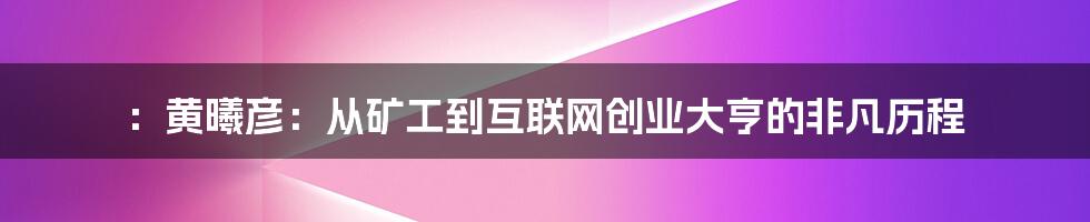 ：黄曦彦：从矿工到互联网创业大亨的非凡历程