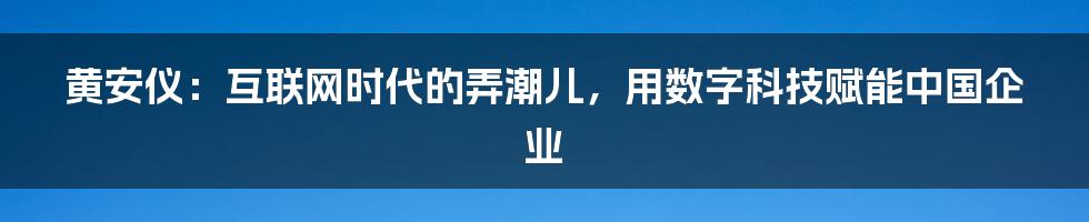 黄安仪：互联网时代的弄潮儿，用数字科技赋能中国企业