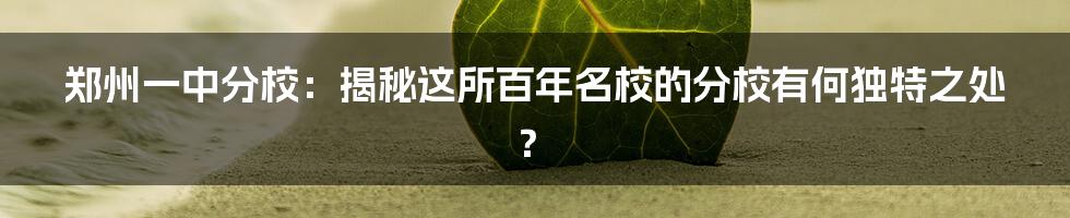 郑州一中分校：揭秘这所百年名校的分校有何独特之处？