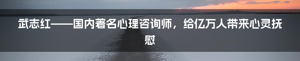 武志红——国内著名心理咨询师，给亿万人带来心灵抚慰