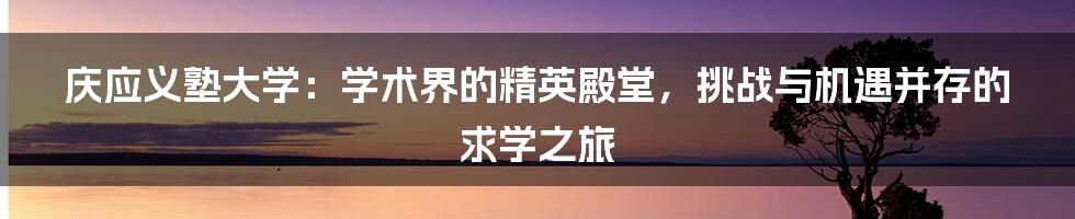 庆应义塾大学：学术界的精英殿堂，挑战与机遇并存的求学之旅