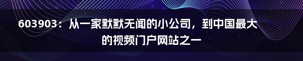 603903：从一家默默无闻的小公司，到中国最大的视频门户网站之一