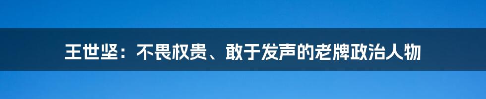 王世坚：不畏权贵、敢于发声的老牌政治人物