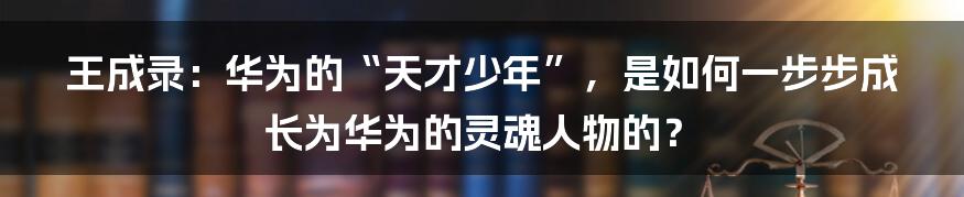 王成录：华为的“天才少年”，是如何一步步成长为华为的灵魂人物的？