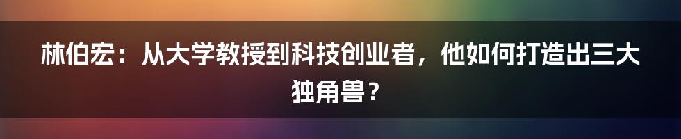 林伯宏：从大学教授到科技创业者，他如何打造出三大独角兽？