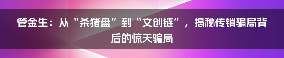 管金生：从“杀猪盘”到“文创链”，揭秘传销骗局背后的惊天骗局