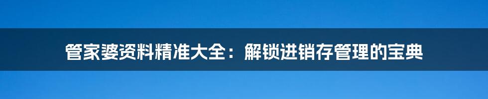 管家婆资料精准大全：解锁进销存管理的宝典