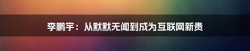 李鹏宇：从默默无闻到成为互联网新贵