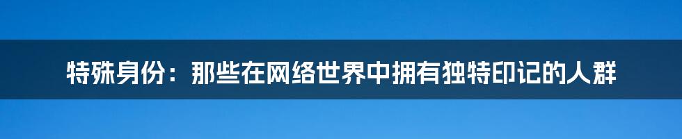 特殊身份：那些在网络世界中拥有独特印记的人群