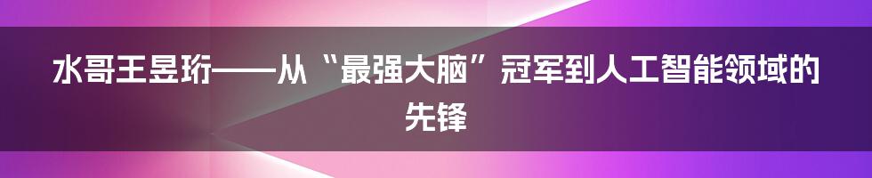 水哥王昱珩——从“最强大脑”冠军到人工智能领域的先锋