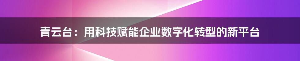 青云台：用科技赋能企业数字化转型的新平台