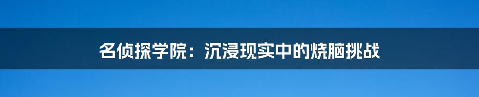 名侦探学院：沉浸现实中的烧脑挑战