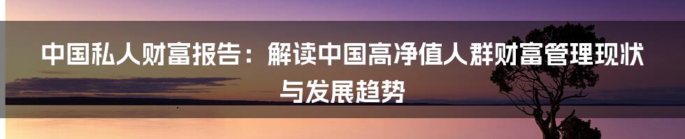 中国私人财富报告：解读中国高净值人群财富管理现状与发展趋势