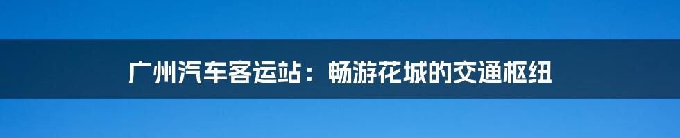 广州汽车客运站：畅游花城的交通枢纽