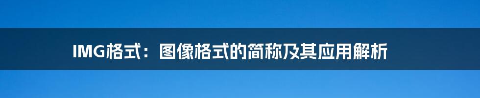 IMG格式：图像格式的简称及其应用解析