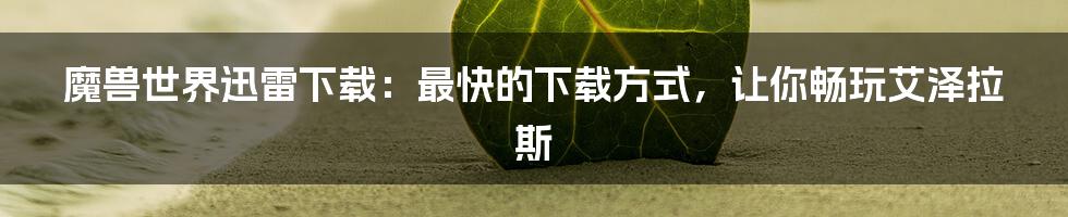 魔兽世界迅雷下载：最快的下载方式，让你畅玩艾泽拉斯