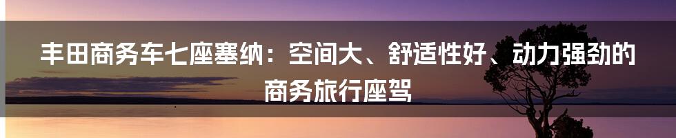 丰田商务车七座塞纳：空间大、舒适性好、动力强劲的商务旅行座驾