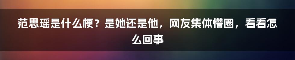 范思瑶是什么梗？是她还是他，网友集体懵圈，看看怎么回事