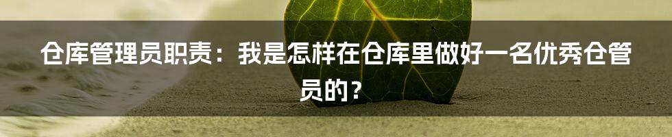 仓库管理员职责：我是怎样在仓库里做好一名优秀仓管员的？