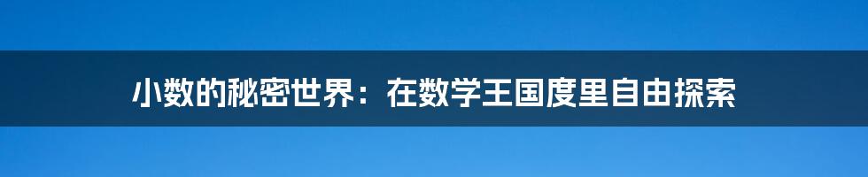 小数的秘密世界：在数学王国度里自由探索